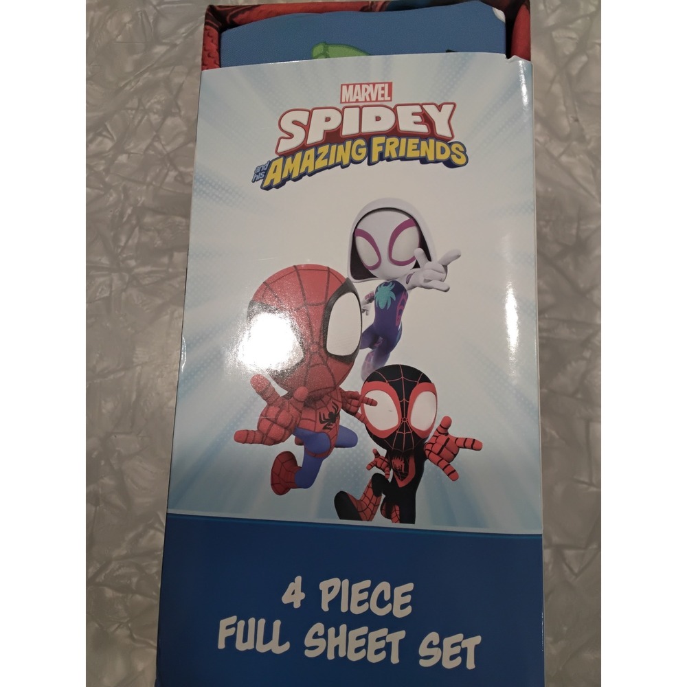 Marvel Spidey and His Amazing Friends 4 Piece Full Sheet Set Blue Microfiber New
